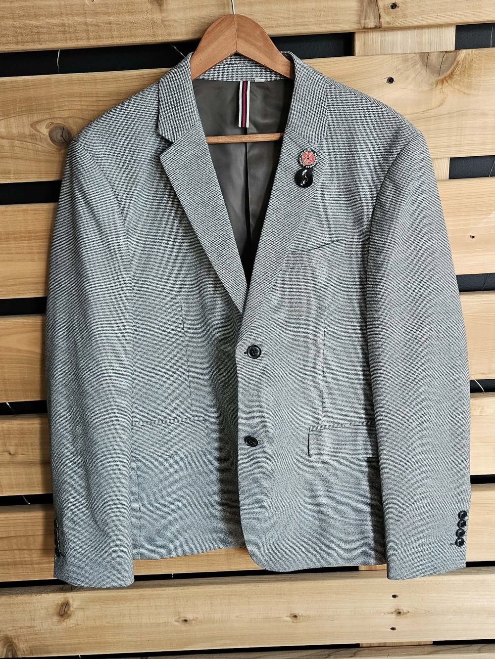Men's Textured Gray Blazer - Classic Two-Button Jacket